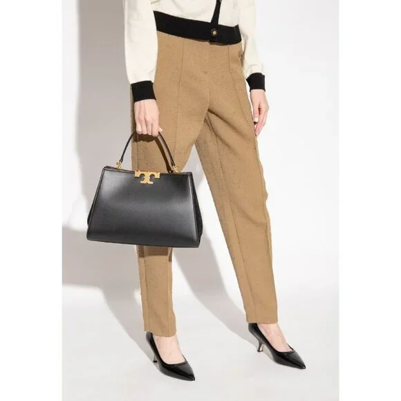 Tory Burch Women's Eleanor Leather Suede Satchel Handbag Black OS - Picture 2 of 12